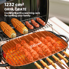 Outsunny Charcoal Barbecue Grill Folding Portable BBQ Grill for Camping with 1232 cm² Cooking Area, Adjustable Vent, Thermometer, Handles for Picnic, 59 x 37 x 36 cm, Black