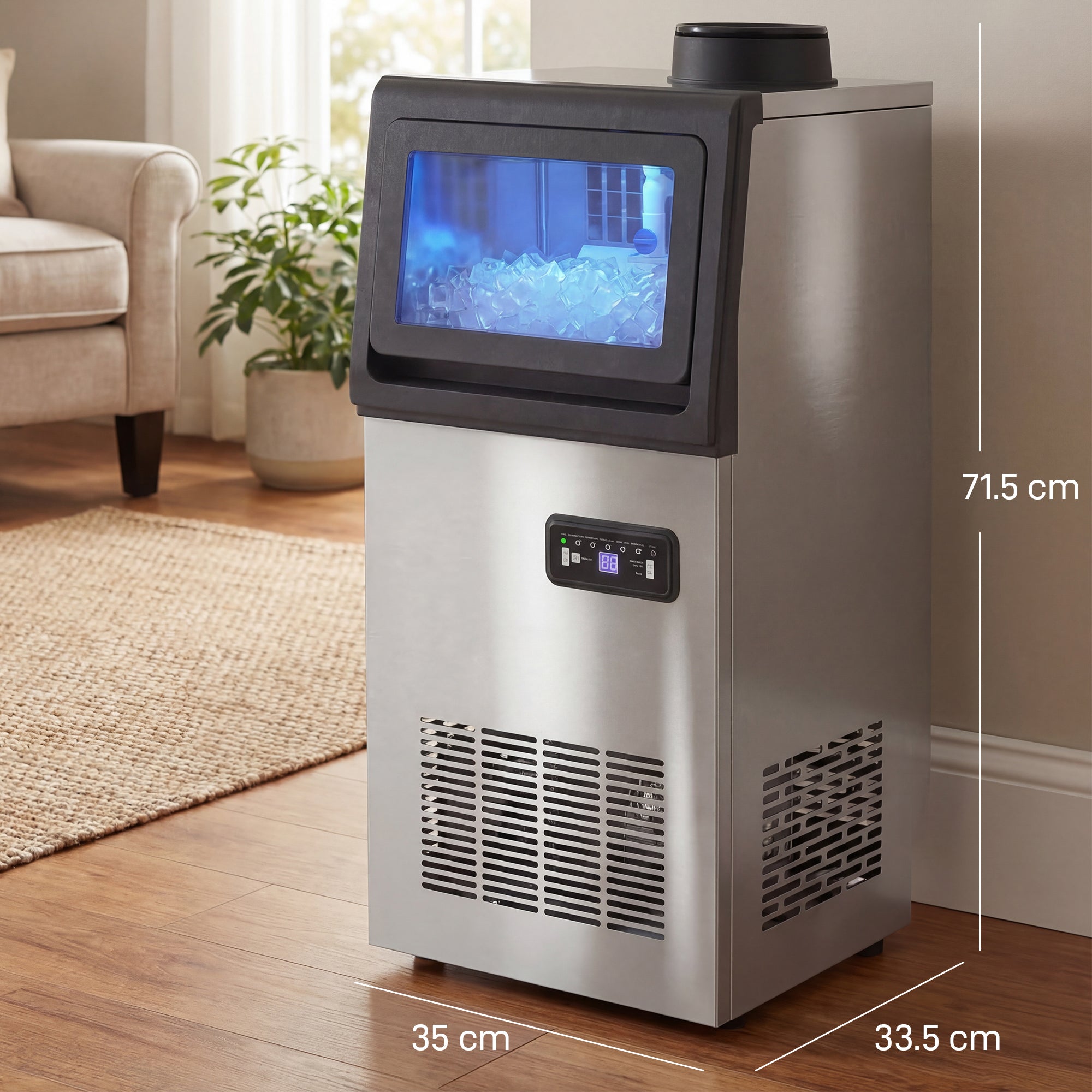 Commercial Ice Maker Machine, 36kg/24H Stainless Steel Under Counter or Freestanding Ice Machine, Silver