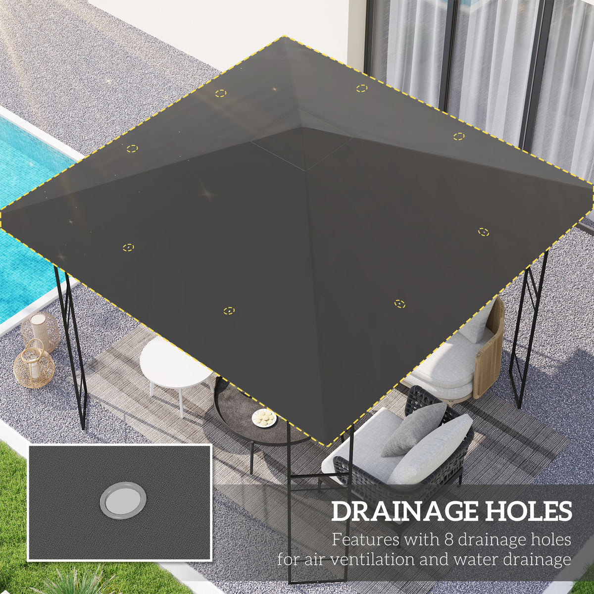 Outsunny 3 x 3(m) Gazebo Canopy Replacement Cover, Garden Gazebo Roof Replacement with Drain Holes, Water Resistant PVC Coating, 370g/?, UPF30+, TOP COVER ONLY, Grey