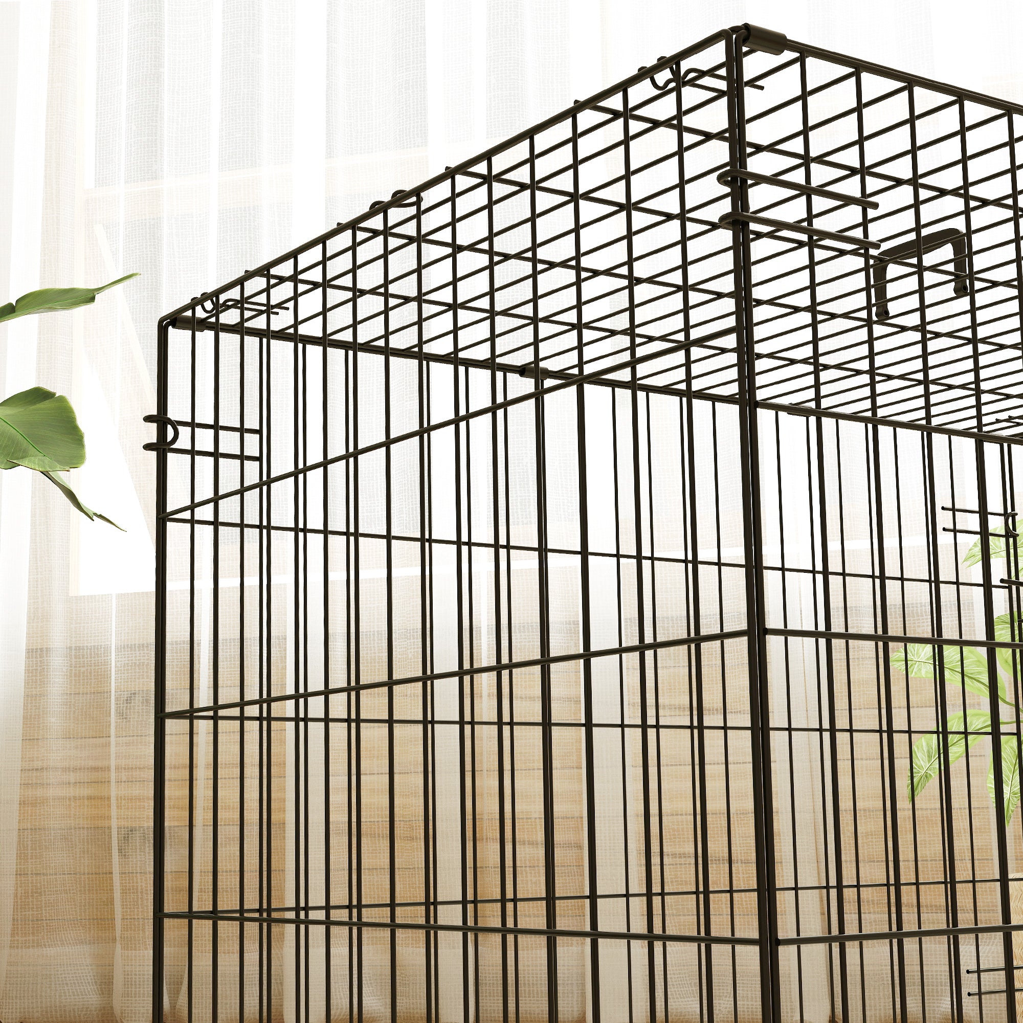 PawHut Foldable Dog Crate with 2 Doors with Tray, Soft Cushion, for Small Dogs, 75 x 49 x 53 cm, Black