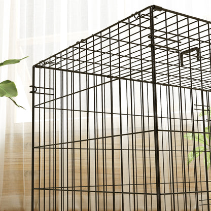 PawHut Foldable Dog Crate with 2 Doors with Tray, Soft Cushion, for Small Dogs, 75 x 49 x 53 cm, Black