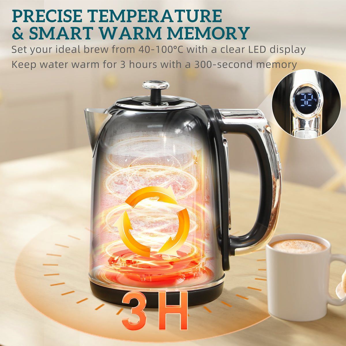 Polished Retro 40-100°C Kettle and Toaster Set - Black