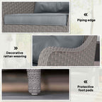 Outsunny Rattan Garden Chairs Set of 2, Outdoor Rattan Chairs with Cushions, Armrests and High Back, PE Wicker Garden Armchair with Steel Frame for Balcony, Porch, Light Grey