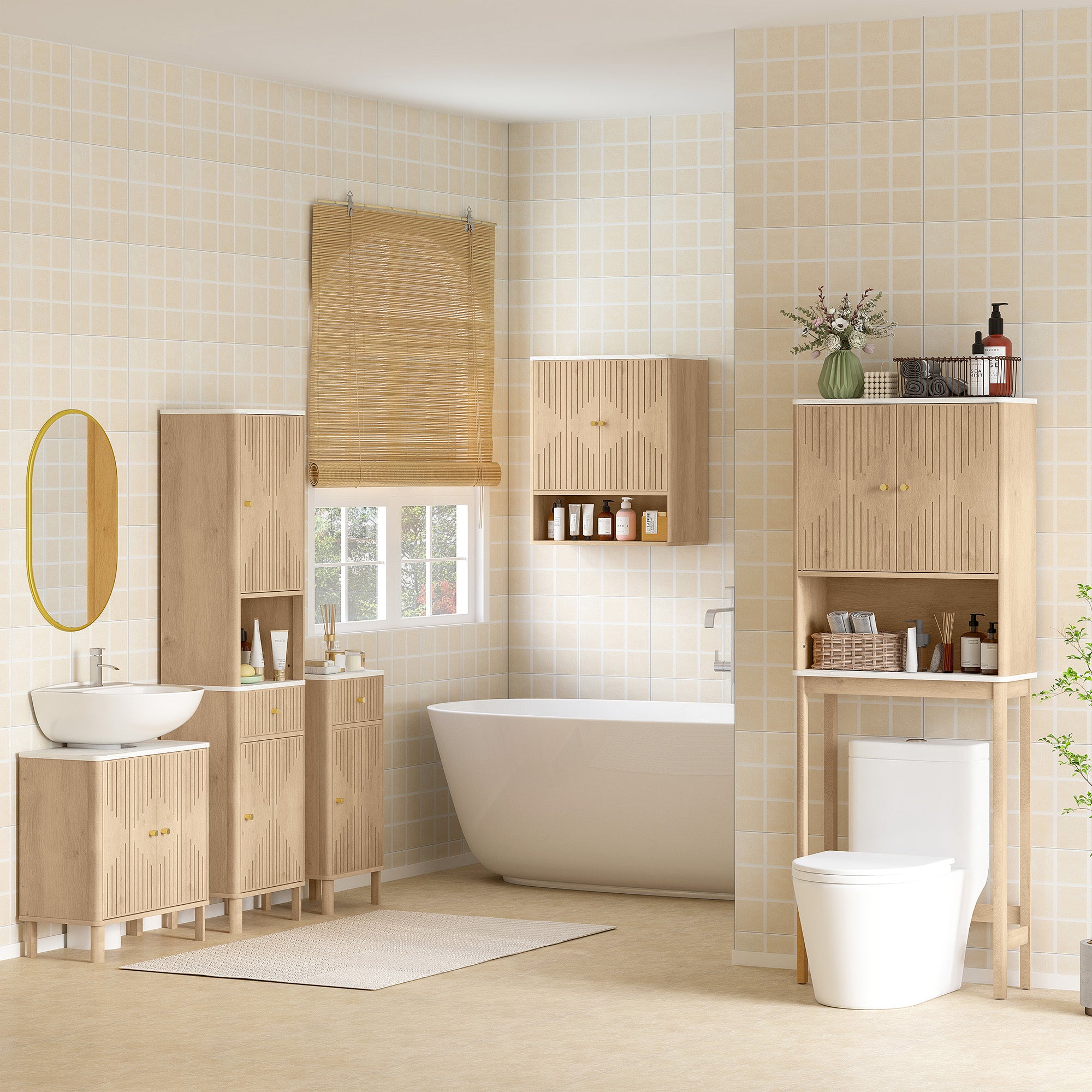HOMCOM Under Sink Bathroom Cabinet for Basin without or with Pedestal - Oak