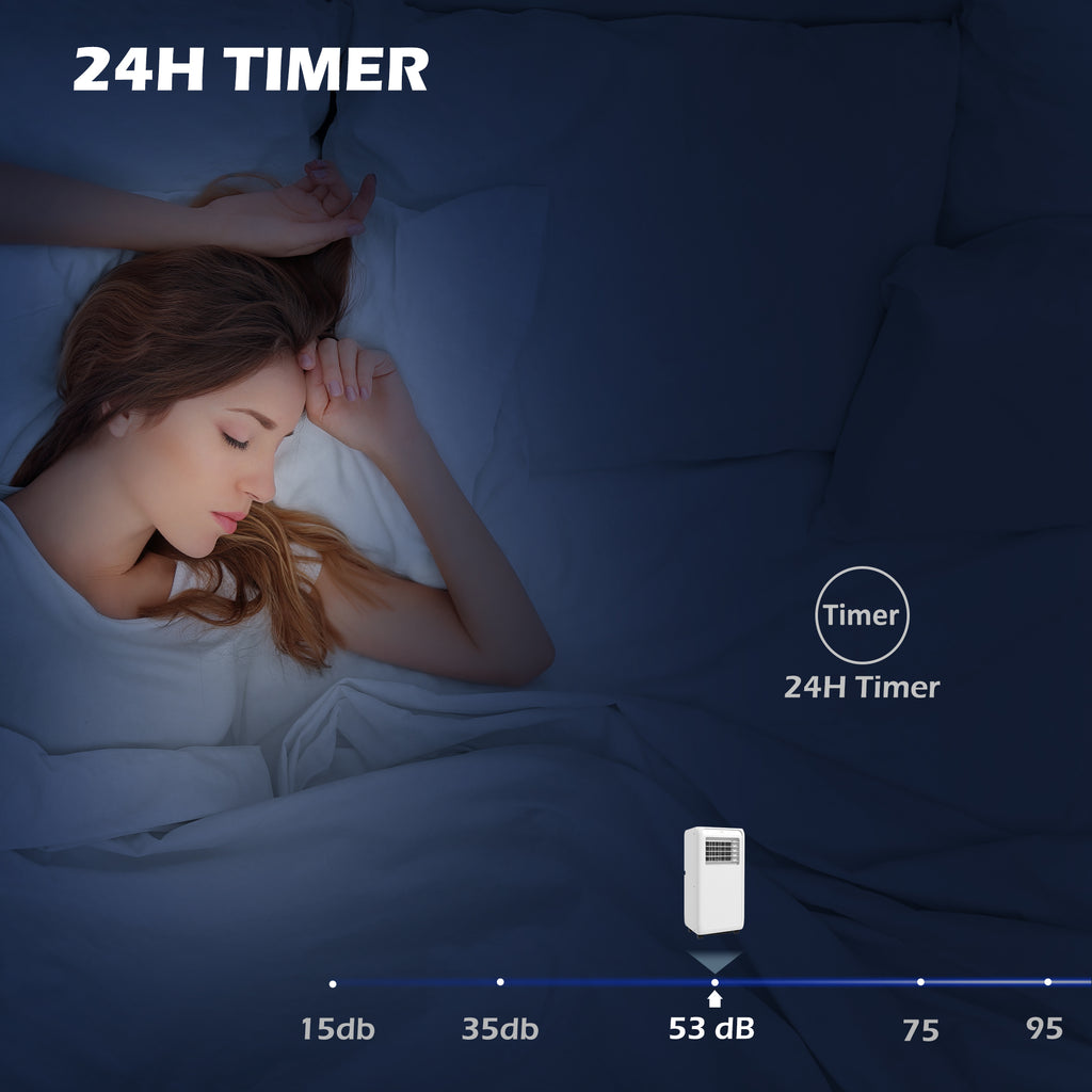 9,000 BTU Mobile Air Conditioner for Room up to 28m², with Dehumidifier, 24H Timer, Wheels, Window Mount Kit
