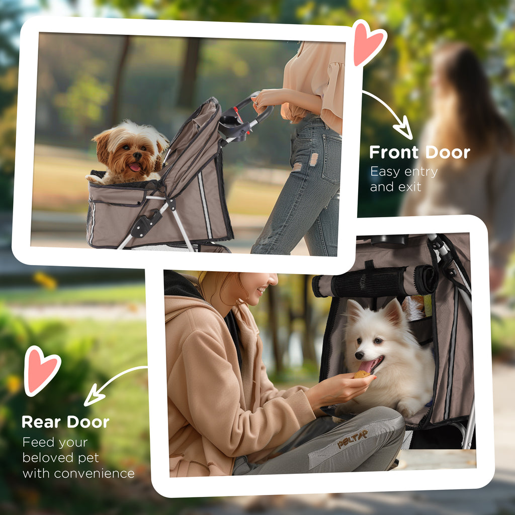PawHut 3 Wheel Pet Stroller for Small and Miniature Dogs, Brown