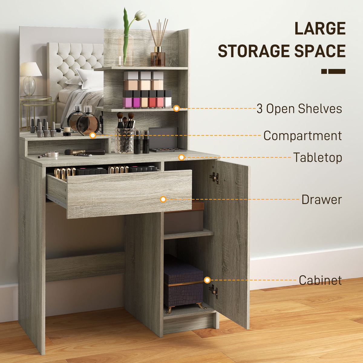 Dressing Table and Stool Set, with Storage - Wood-Effect