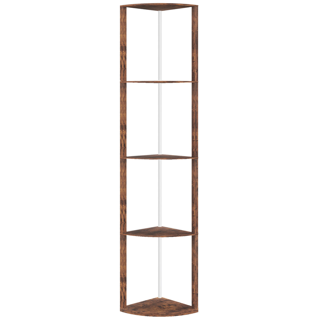 RGB Standing Lamp with Shelves, 4-Tier LED Floor Lamp with Multiple Lighting Modes, Rustic Brown