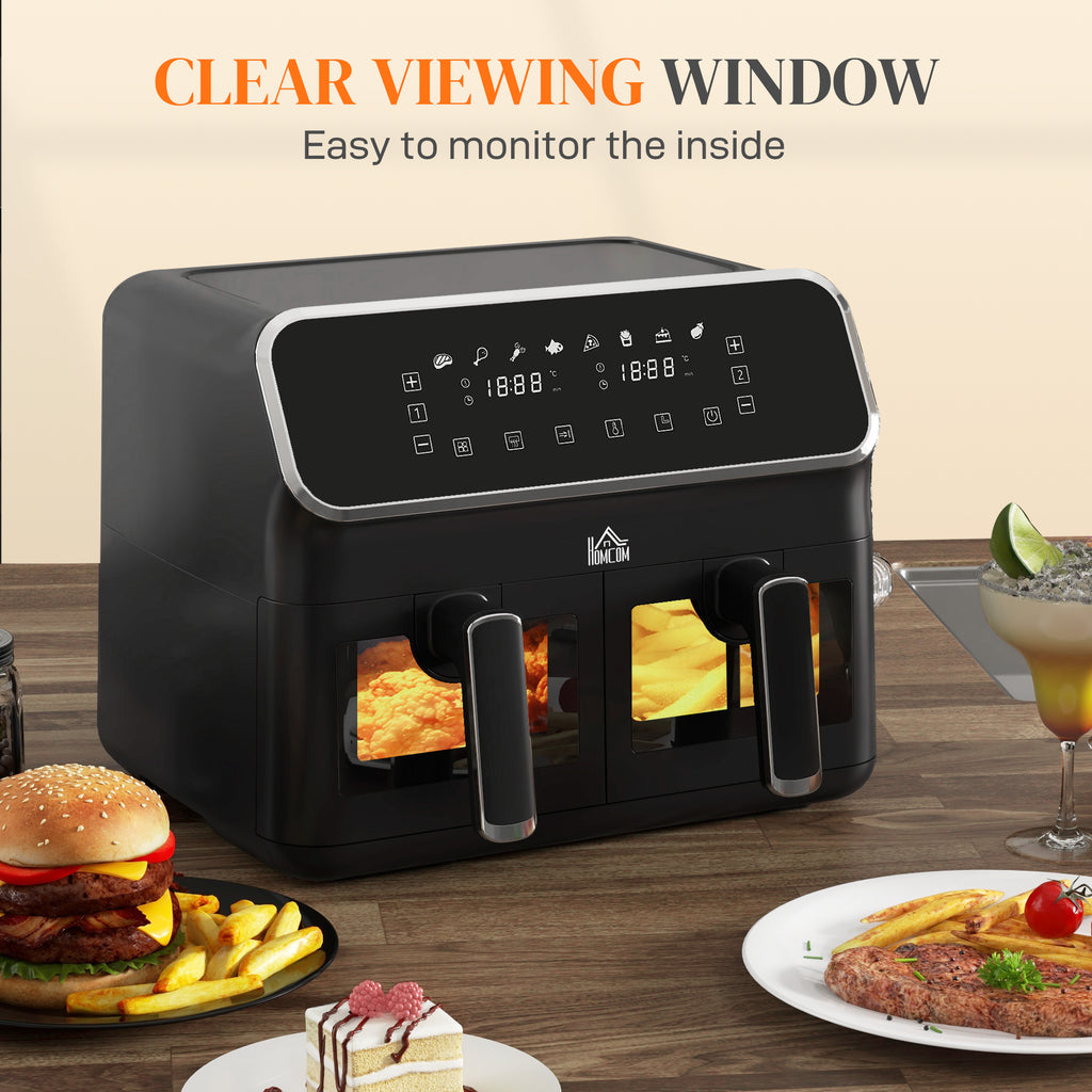 8L Dual Basket Air Fryer, 80-200? Air Fryer Oven with 2 Baskets and Sync Function - Black/Silver