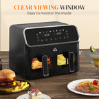 8L Dual Basket Air Fryer, 80-200? Air Fryer Oven with 2 Baskets and Sync Function - Black/Silver