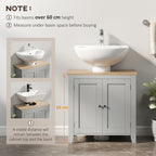 kleankin Under Sink Cabinet, Bathroom Sink Cabinet with 2 Doors, Pedestal Under Sink Design, Freestanding Bathroom Cupboard with Adjustable Shelf, Grey