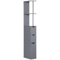 HOMCOM Tall Bathroom Cabinet, Freestanding Slim Bathroom Storage Cabinet with 2-Tier Open Shelf and 2 Drawers for Small Space, Narrow Cupboard Storage Unit, Grey
