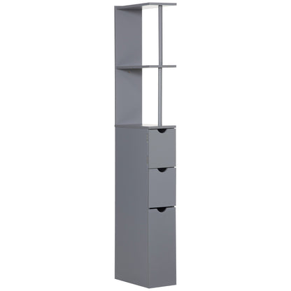 Tall Bathroom Cabinet, Freestanding Slim Bathroom Storage Cabinet with 2-Tier Open Shelf and 2 Drawers for Small Space, Narrow Cupboard Storage Unit, Grey