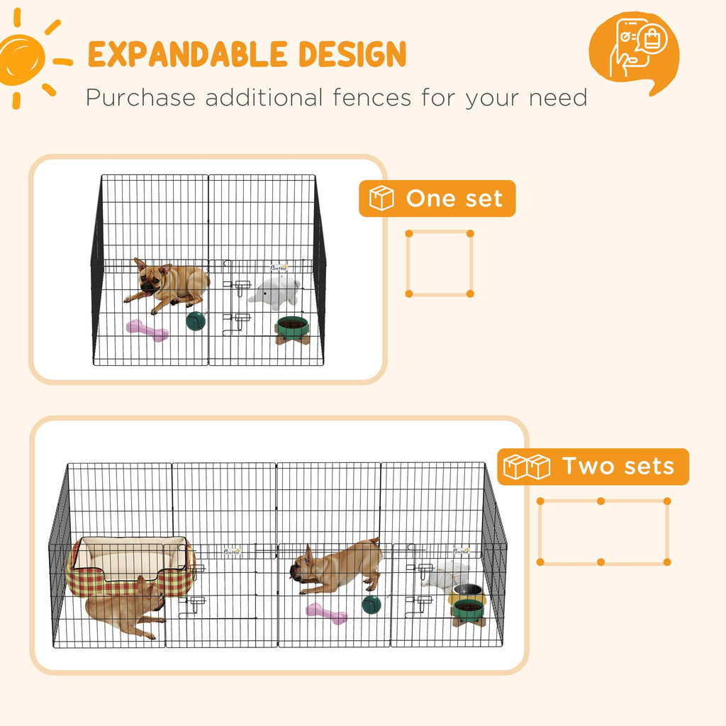 PawHut Dog Playpen, Puppy Pen, Eight-Panel Metal Fence, for Small Dogs, Indoors, Outdoors - Black