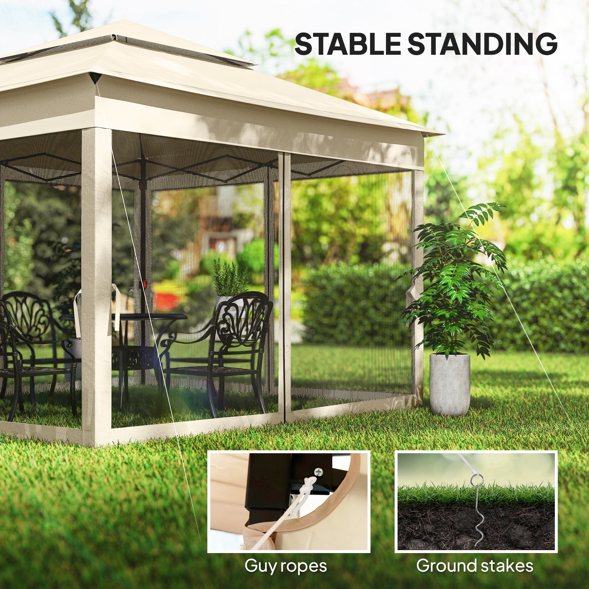 Outsunny 3 x 3(m) Pop Up Gazebo, Double-roof Garden Tent with Netting and Carry Bag, Party Event Shelter for Outdoor Patio, Cream White