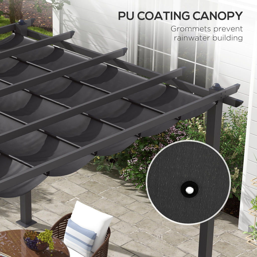 Outsunny 3 x 3m Aluminium Pergola with Retractable Roof and L4 Wind-proof - Dark Grey