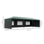 Outsunny 9 x 3 m Party Tent Gazebo Marquee Outdoor Patio Canopy Shelter with Windows and Side Panels Green