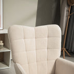 HOMCOM Modern Accent Chair, Upholstered High Back Armchair with Tufted Wingback, Seat Padding, Teddy Fleece Leisure Lounge Bedroom Chair with Wood Legs, Cream White