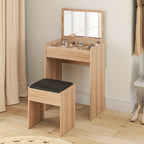 HOMCOM Dressing Table with Mirror and Stool, Vanity Makeup Table with Flip Up Mirror, Vanity Desk with Storage Unit and Padded Seat, Wood