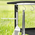 Outsunny Outdoor Grill Cart with Stainless Steel Tabletop, 3-Tier Pizza Oven Stand with Adjustable Shelf, Hooks, Wheels, Black
