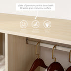Open Wardrobe on Wheels, Bedroom Wardrobe with Clothes Hanging Rail, 3 Storage Shelves, Mobile Garment Rack for Cloakroom, Hallway, Maple Wood-Effect