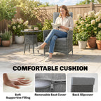 Outsunny Rattan Bistro Set, Reclining Garden Chairs and Glass Coffee Table with Cushions for Patio Balcony Porch, Grey