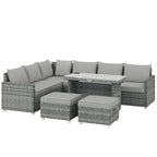 Outsunny 6 Seater Rattan Garden Furniture Set with 3 Sofas, 2 Footstools, Table, Patio Rattan Furniture Sofa Sets, Grey
