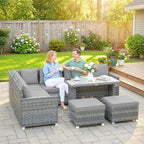 Outsunny 6 Seater Rattan Garden Furniture Set with 3 Sofas, 2 Footstools, Table, Patio Rattan Furniture Sofa Sets, Grey
