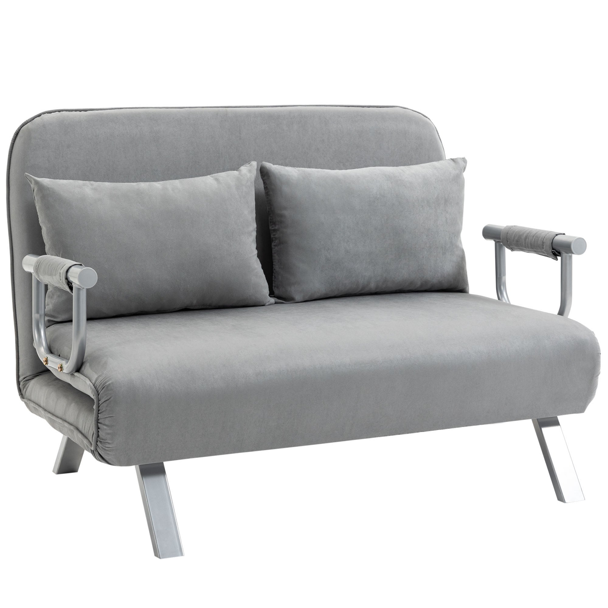 HOMCOM Two-Seater Click-Clack Sofa Bed with Pillows - Light Grey