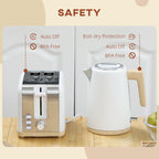 Stainless Steel Kettle and Toaster Set, 1.7L 3000W Fast Boil Kettle & 2 Slice Toaster Kitchen Set with 7 Level Browning Controls, Defrost, Reheat, Auto Off, Boil-dry Protection, White