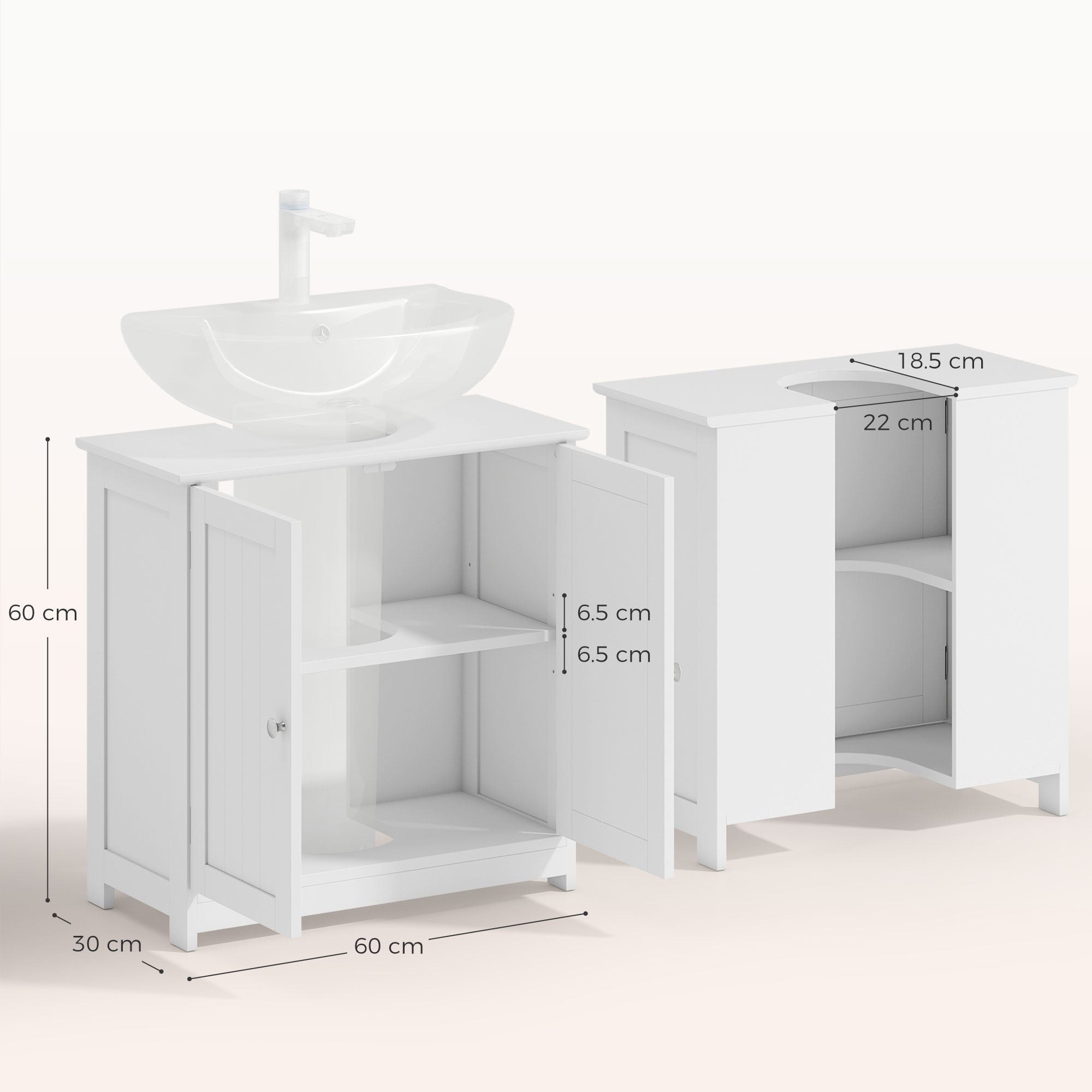 kleankin Under Sink Bathroom Cabinet, Freestanding Under Sink Cabinet with 2 Doors and Adjustable Shelf for Basin without or with Pedestal, White