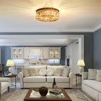 Crystal Ceiling Lights Set of 2, Modern Flush Chandeliers with Stainless Steel Base, Pendant Lights for Living Room Bedroom Dining Room, Silver Tone