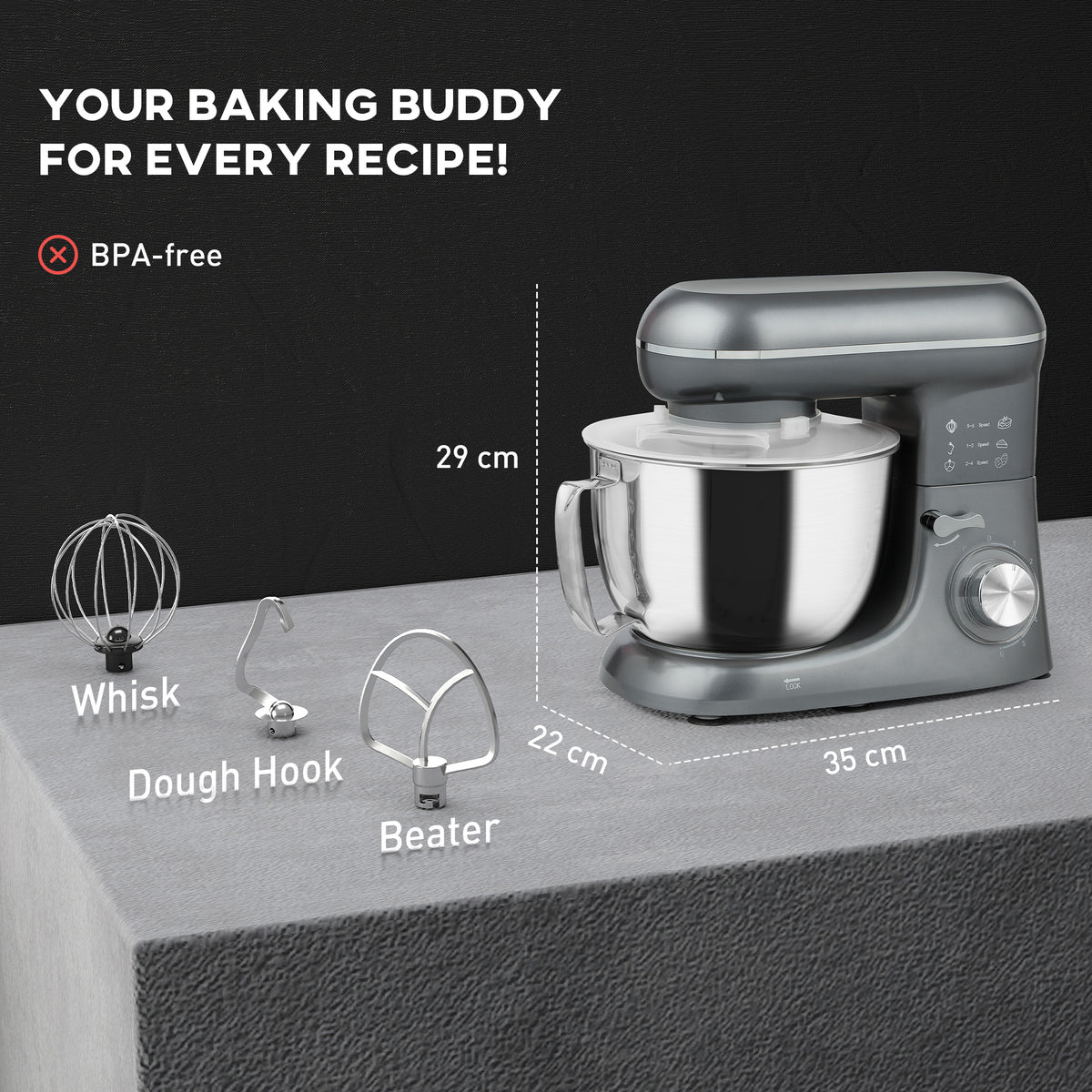 1300W Kitchen Stand Mixer, with Accessories - Silver