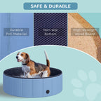 PawHut Foldable Dog Pool for Puppies and Ducks, Thickened PVC Dog Paddling Pool Bath Tub Hard Board, Anti-Slip Bottom and Drainage Hole, 100 x 30cm, Blue