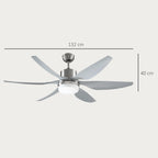 Set of 2 Reversible Ceiling Fan with Light, 6 Blades Indoor Modern Mount LED Lighting Fan with Remote Controller, for Bedroom, Living Room, Silver