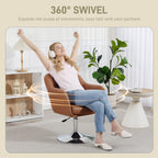 HOMCOM Swivel Accent Chair, Linen Fabric Tub Vanity Chair, Modern Armchair with Adjustable Height and Lumbar Support for Living Room Bedroom Salon Make up Room Dressing Table, Brown