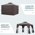 Outsunny 3 x 3 m Garden Gazebo Double Roof Marquee Patio Wedding Party Tent Canopy Shelter with Sidewalls (Brown)