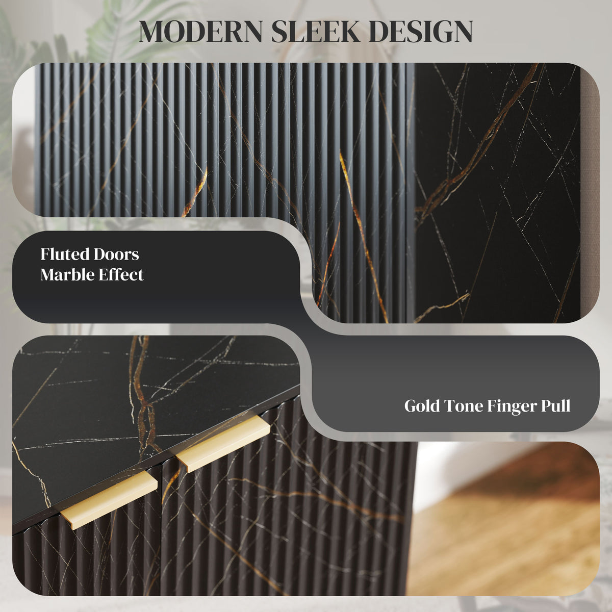 Elegant Storage Sideboard - Black/Gold-Tone