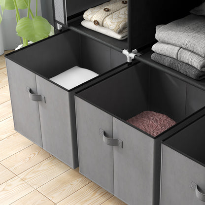 Foldable Fabric Wardrobe for Bedroom, Portable Wardrobe with 5 Shelves, 2 Hanging Rails and 3 Fabric Drawers, Dark Grey