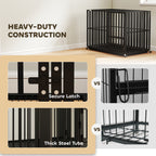 PawHut Heavy Duty Dog Crate, Dog Cage with Wheels for Medium Large Breeds with Removable Tray, Black