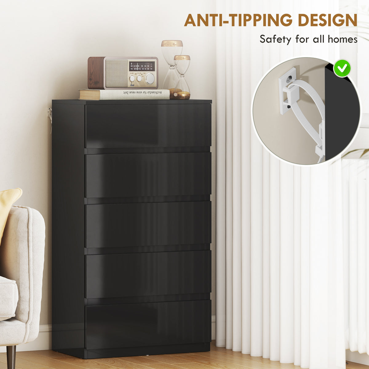 Chest of Drawers, 5-Drawer Storage Cabinets, Modern Dresser, Storage Drawer Unit for Bedroom