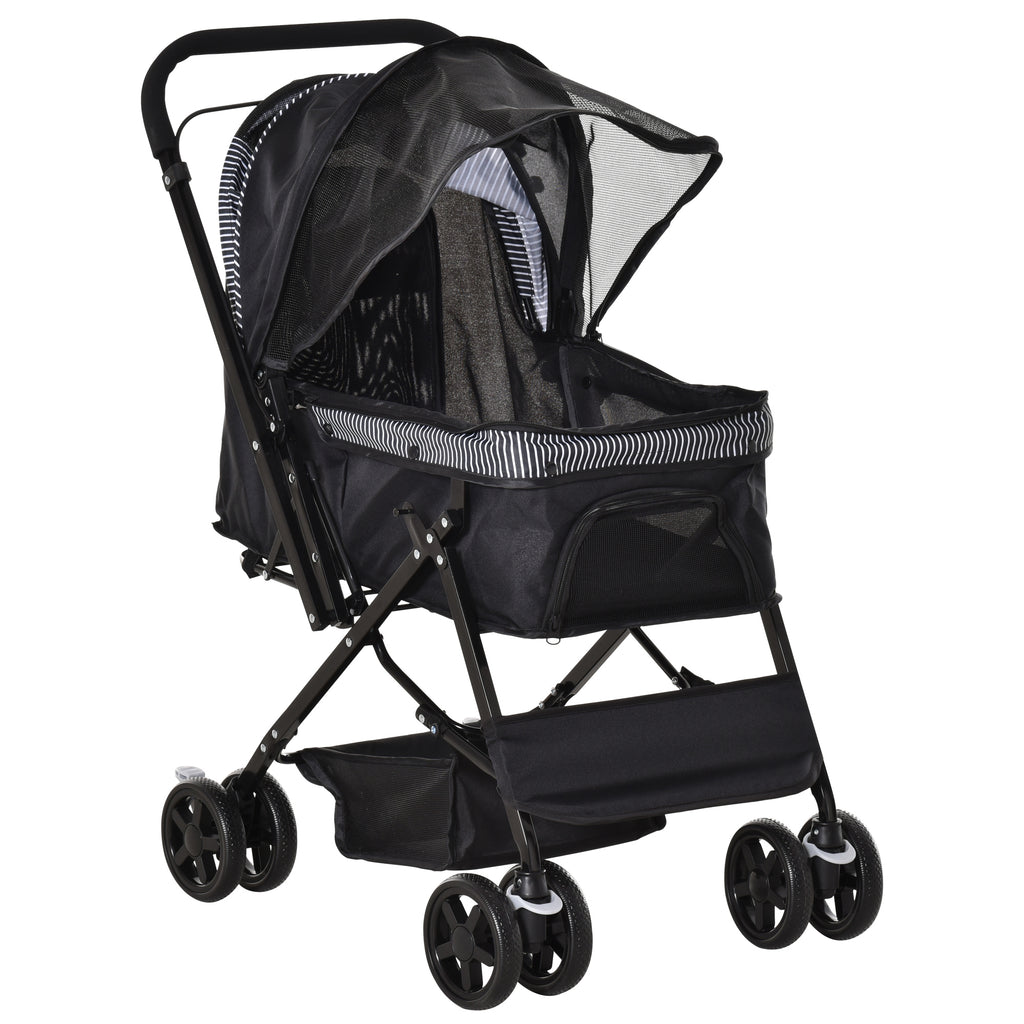 PawHut Pet Stroller Pushchair Foldable Travel Dog Cat Carriage w/ Reversible Handle Brake Basket
