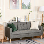 HOMCOM 3 Seater Storage Sofa, Fabric Couch with Hidden Under Seat Storage, Thick Cushions, Compact Space Saving Settee with Rubberwood Legs for Living Room, Apartment, Grey