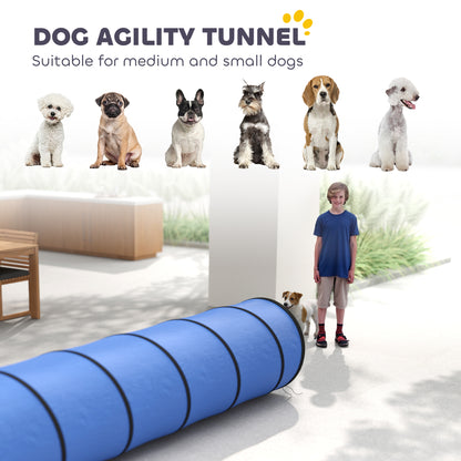 PawHut Dog Tunnel, 300 x 50 cm, Foldable Play Tunnel with 4 Pegs and Bag, Tear-Resistant Outdoor Dog Agility Equipment, Blue