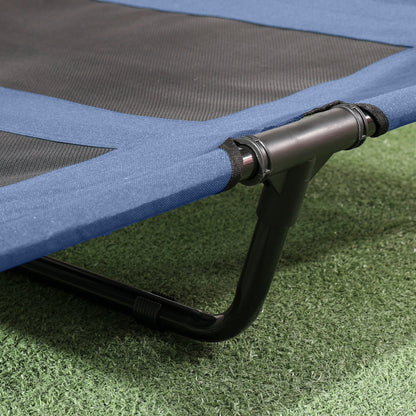 PawHut Outdoor Dog Bed with Removable Canopy, Portable Raised Dog Bed for Camping, Garden & Beach, Water-Resistant UV-Protection Mesh Pet Cot Sun Lounger, for XL Pets, 122 x 92 x 108 cm, Dark Blue