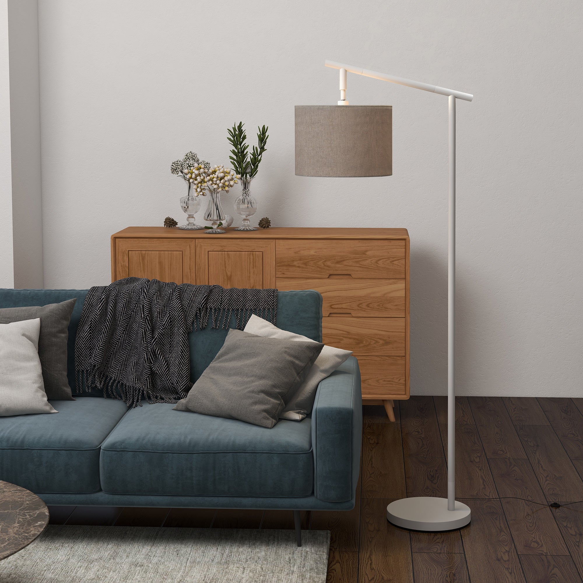 Metal Frame Floor Lamp with 350 Degree Rotating Lampshade, for Living Room and Bedroom, LED Bulb Included, Grey