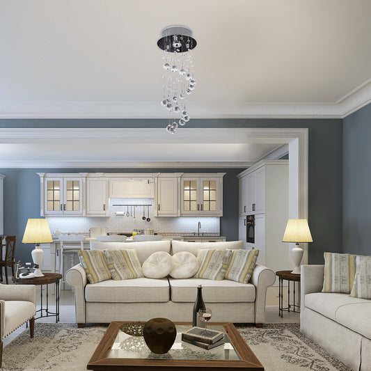 Metal Crystal Ceiling Light Chandelier Elegant Pendant Lamp Living Room Stairway Spiral Rain Drop Pendant Lamp Silver