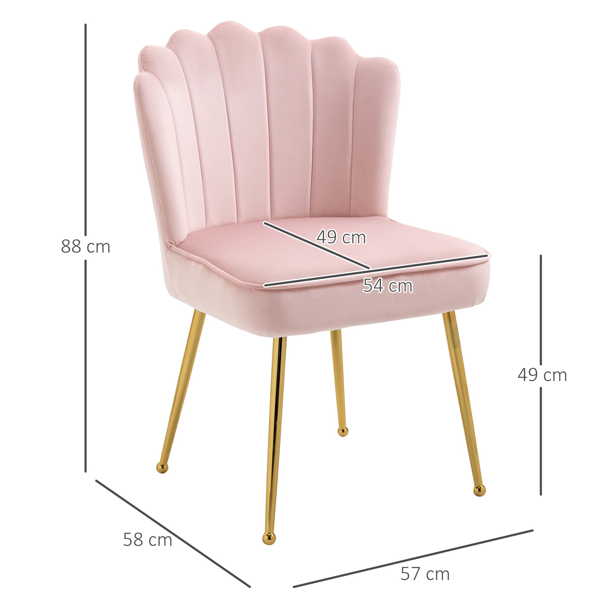 HOMCOM Velvet-Feel Shell Accent Chair with Metal Legs and Comfort Padding - Pink
