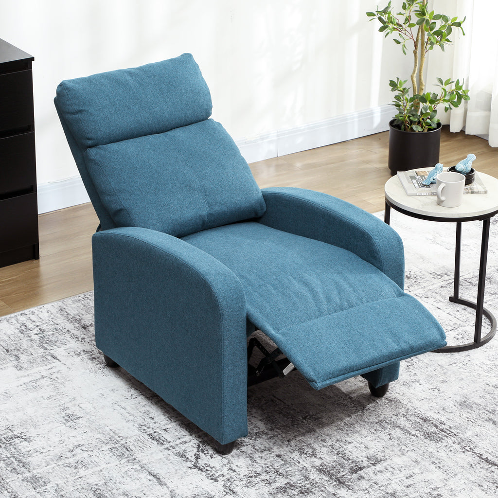HOMCOM 135° Push Back Recliner Armchair, with Footrest - Blue