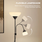 LED Floor Lamp for Living Room, 180cm Tall Standing Lamp, Mother and Child Uplighter with Adjustable Gooseneck, Black